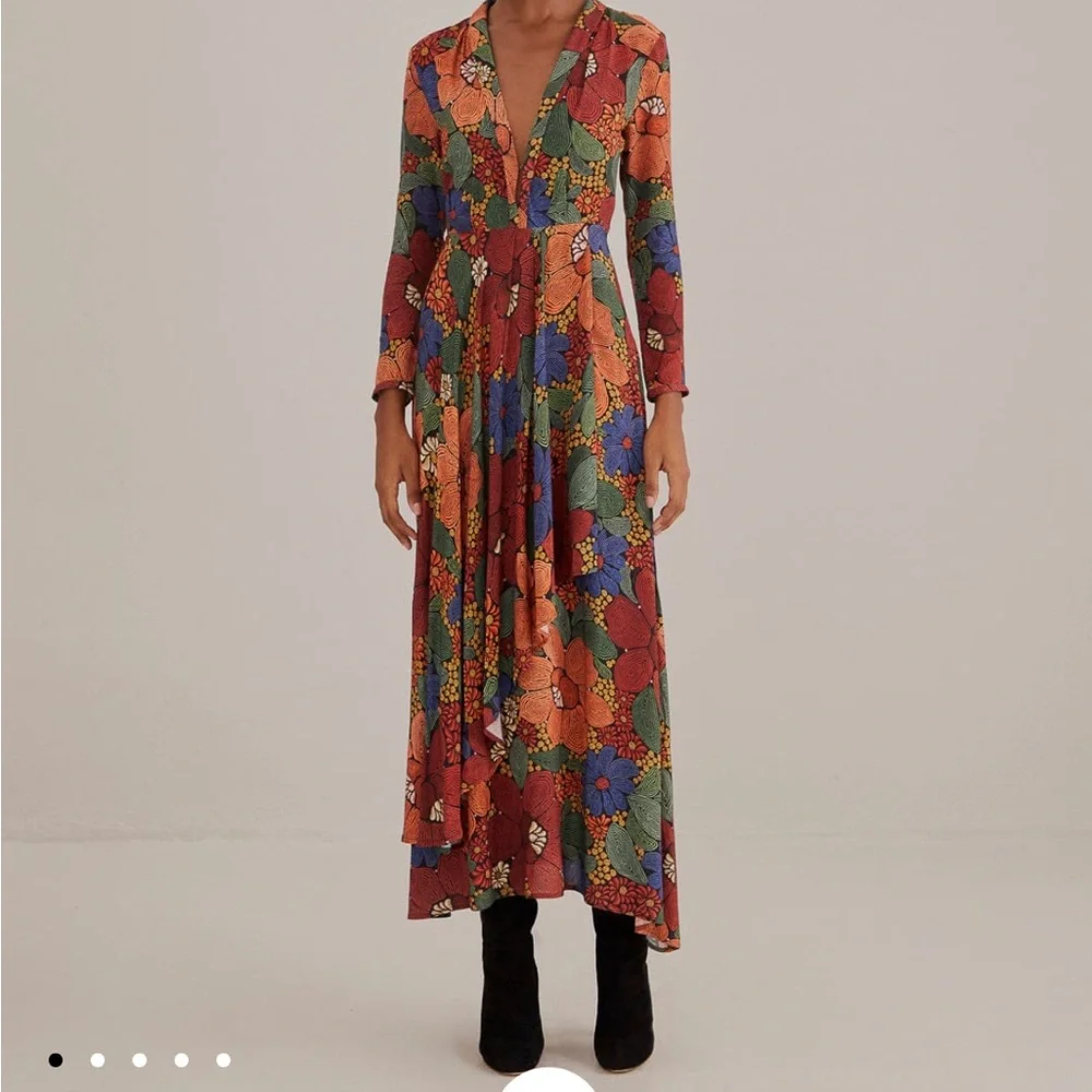 Farm Rio Black Stitched Flowers V Neck Maxi Dress from Anthropologie- Size Large - Picture 9 of 16